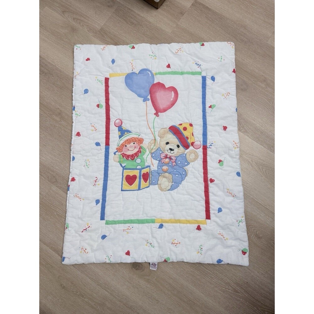 VTG 1992 Little Bedding Red Calliope Baby Blanket Comforter Quilt Balloons Bear